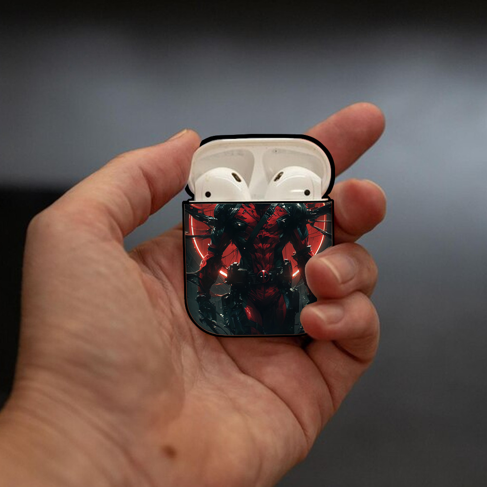 Deadpool デッドプール AirPods 第2世代保護ケース ハードシェル ブラック 耐衝撃・防指紋・カラビナ付き
