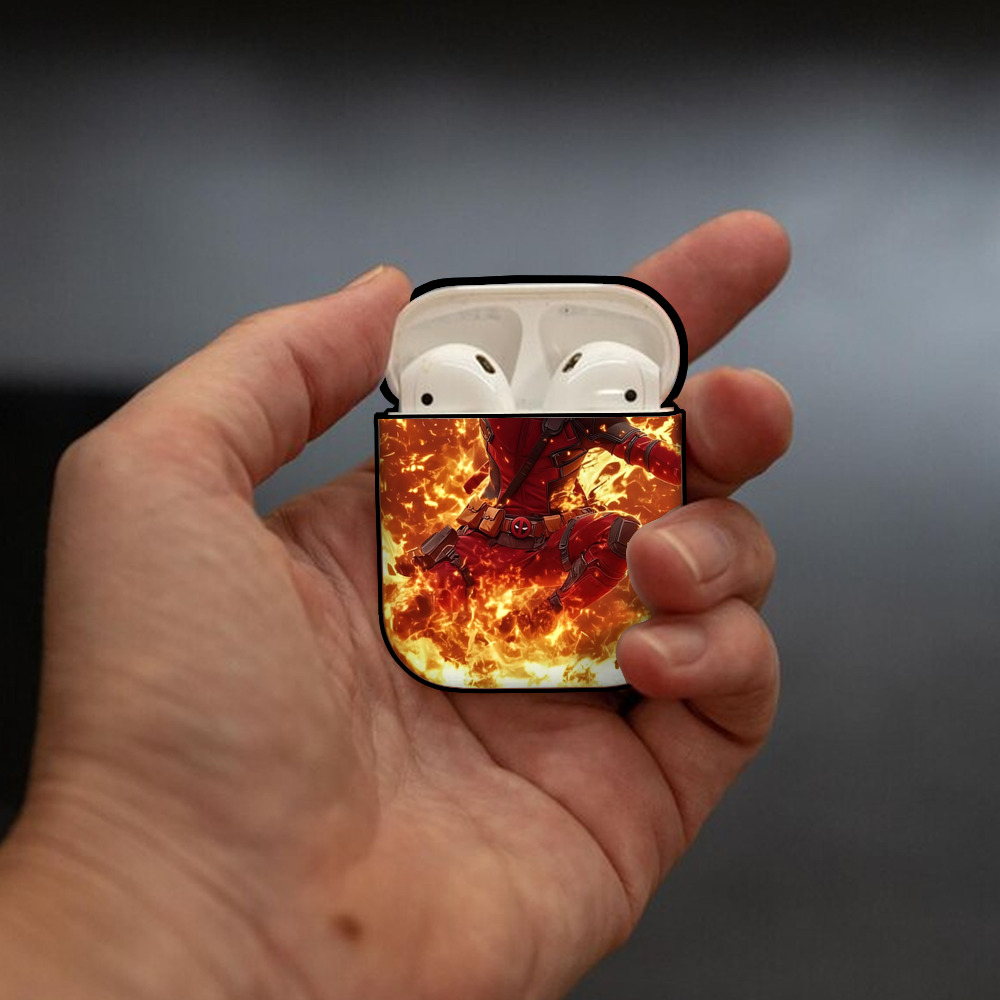 Deadpool デッドプール AirPods 第2世代保護ケース ハードシェル ブラック 耐衝撃・防指紋・カラビナ付き