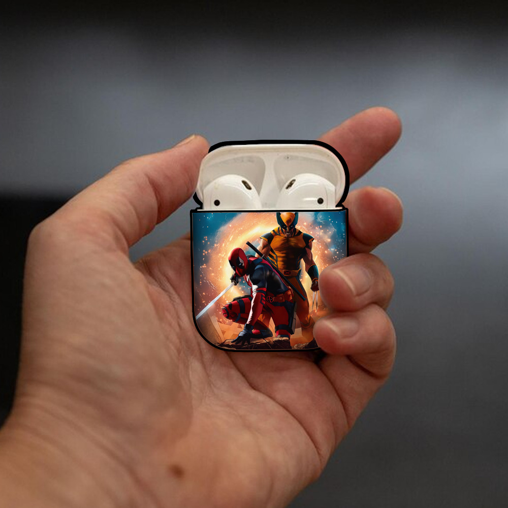 Deadpool デッドプール AirPods 第2世代保護ケース ハードシェル ブラック 耐衝撃・防指紋・カラビナ付き
