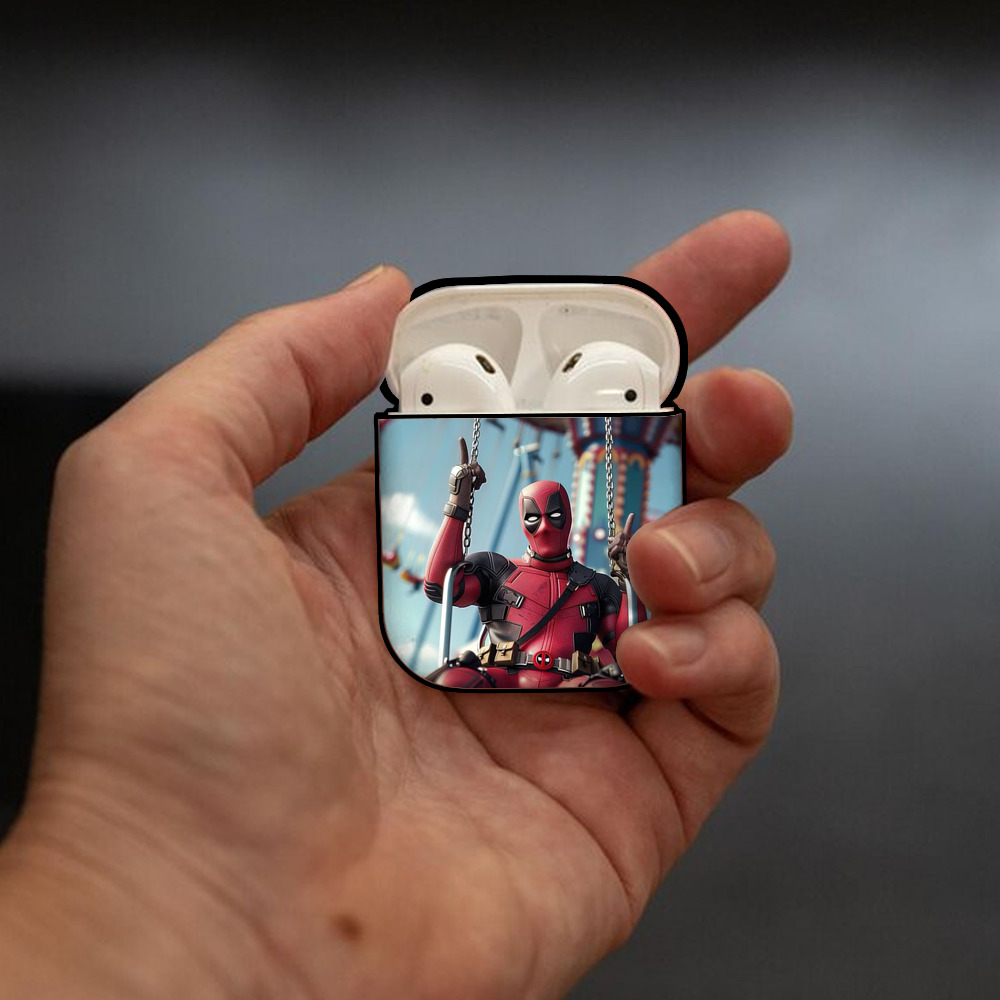 Deadpool デッドプール AirPods 第2世代保護ケース ハードシェル ブラック 耐衝撃・防指紋・カラビナ付き
