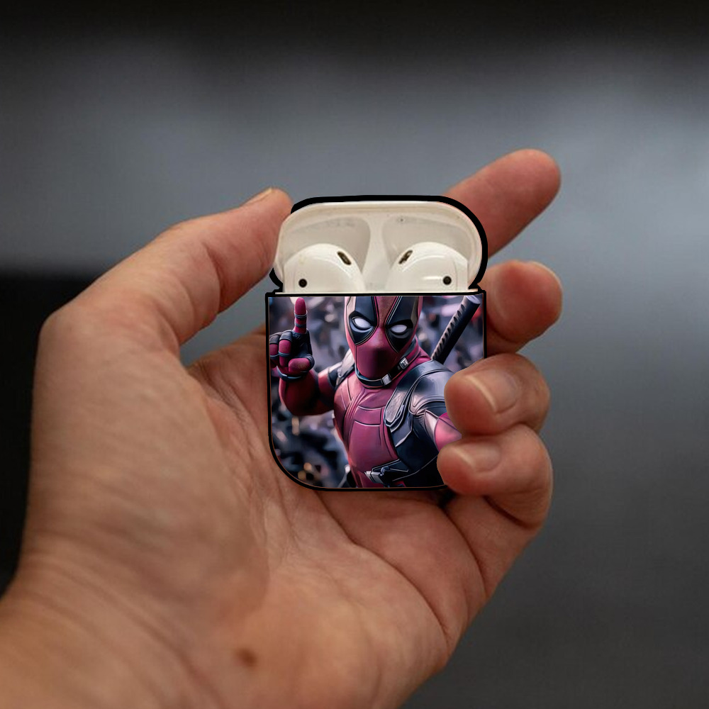 Deadpool デッドプール AirPods 第2世代保護ケース ハードシェル ブラック 耐衝撃・防指紋・カラビナ付き