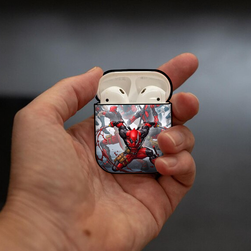 Deadpool デッドプール AirPods 第2世代保護ケース ハードシェル ブラック 耐衝撃・防指紋・カラビナ付き
