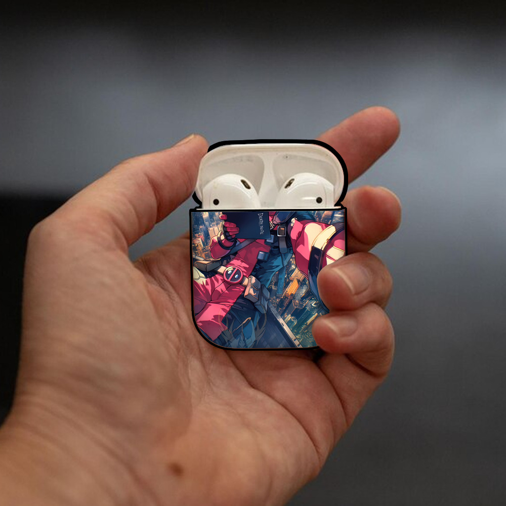 Deadpool デッドプール AirPods 第2世代保護ケース ハードシェル ブラック 耐衝撃・防指紋・カラビナ付き