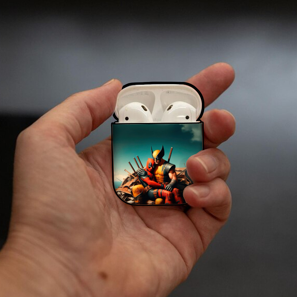 Deadpool デッドプール AirPods 第2世代保護ケース ハードシェル ブラック 耐衝撃・防指紋・カラビナ付き