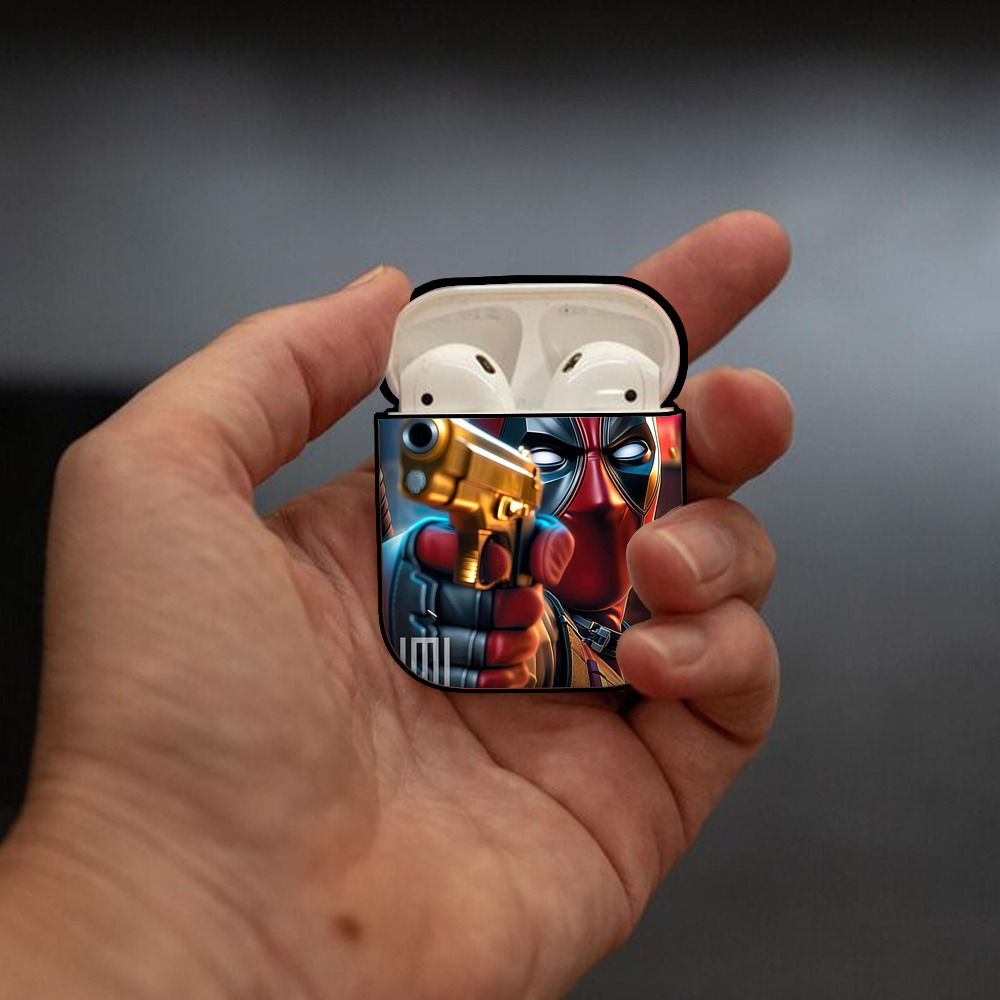 Deadpool デッドプール AirPods 第2世代保護ケース ハードシェル ブラック 耐衝撃・防指紋・カラビナ付き