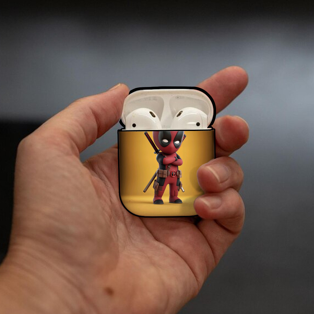 Deadpool デッドプール AirPods 第2世代保護ケース ハードシェル ブラック 耐衝撃・防指紋・カラビナ付き