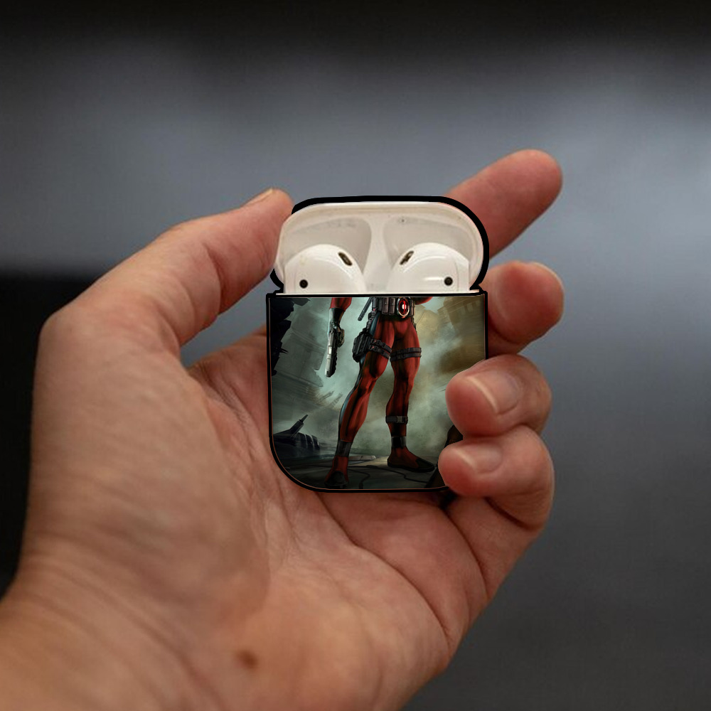 Deadpool デッドプール AirPods 第2世代保護ケース ハードシェル ブラック 耐衝撃・防指紋・カラビナ付き