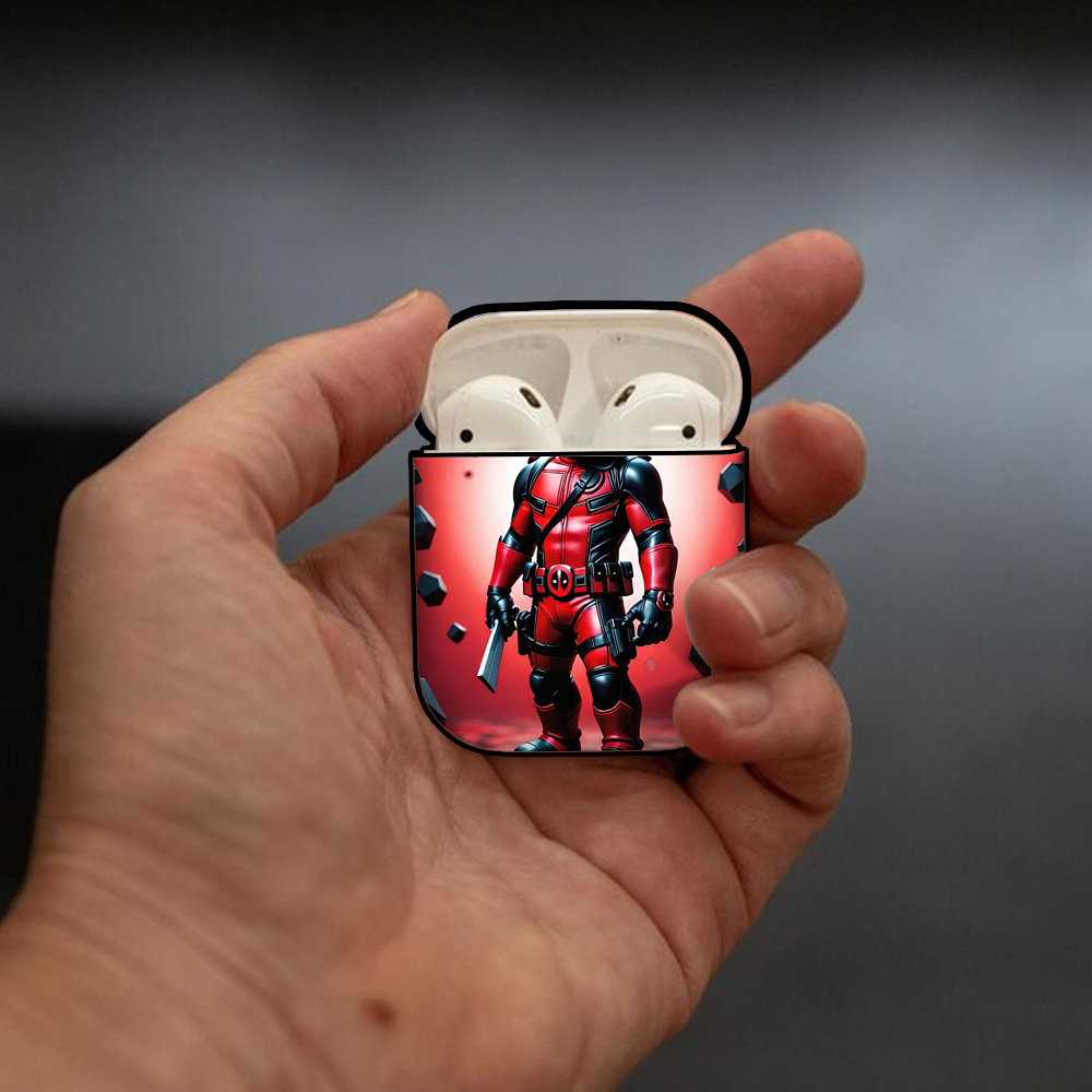 Deadpool デッドプール AirPods 第2世代保護ケース ハードシェル ブラック 耐衝撃・防指紋・カラビナ付き