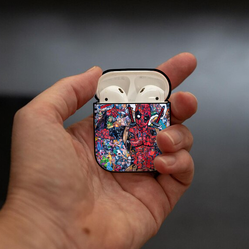 Deadpool デッドプール AirPods 第2世代保護ケース ハードシェル ブラック 耐衝撃・防指紋・カラビナ付き