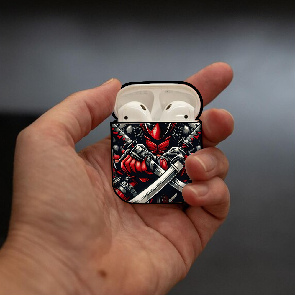 Deadpool デッドプール AirPods 第2世代保護ケース ハードシェル ブラック 耐衝撃・防指紋・カラビナ付き