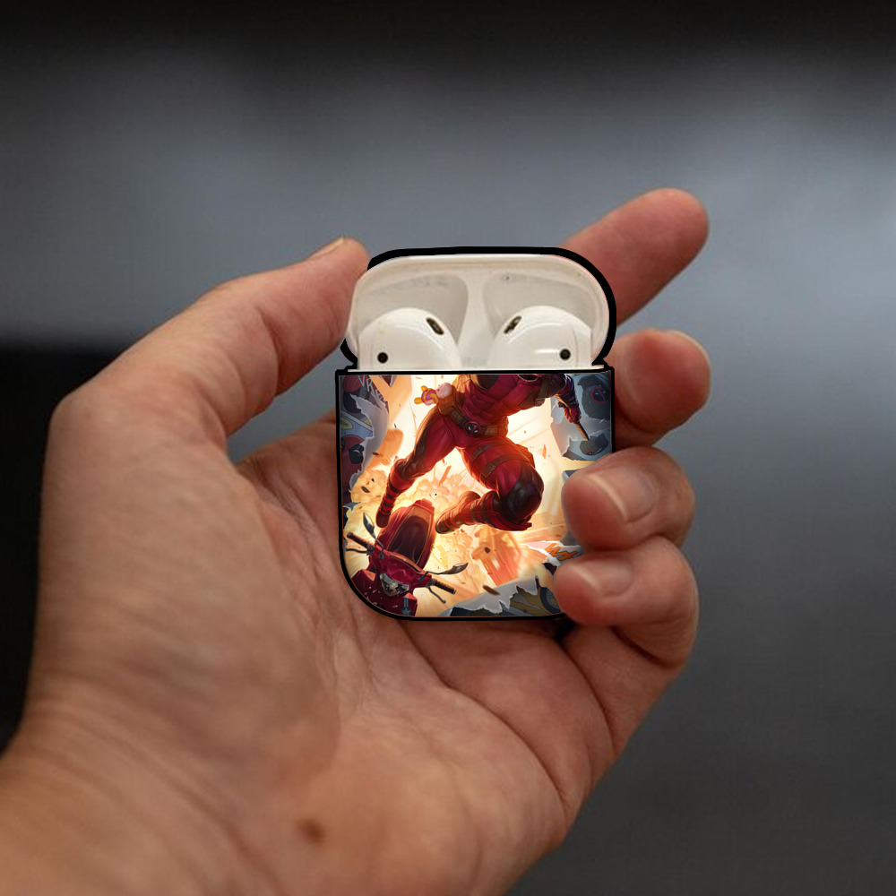 Deadpool デッドプール AirPods 第2世代保護ケース ハードシェル ブラック 耐衝撃・防指紋・カラビナ付き