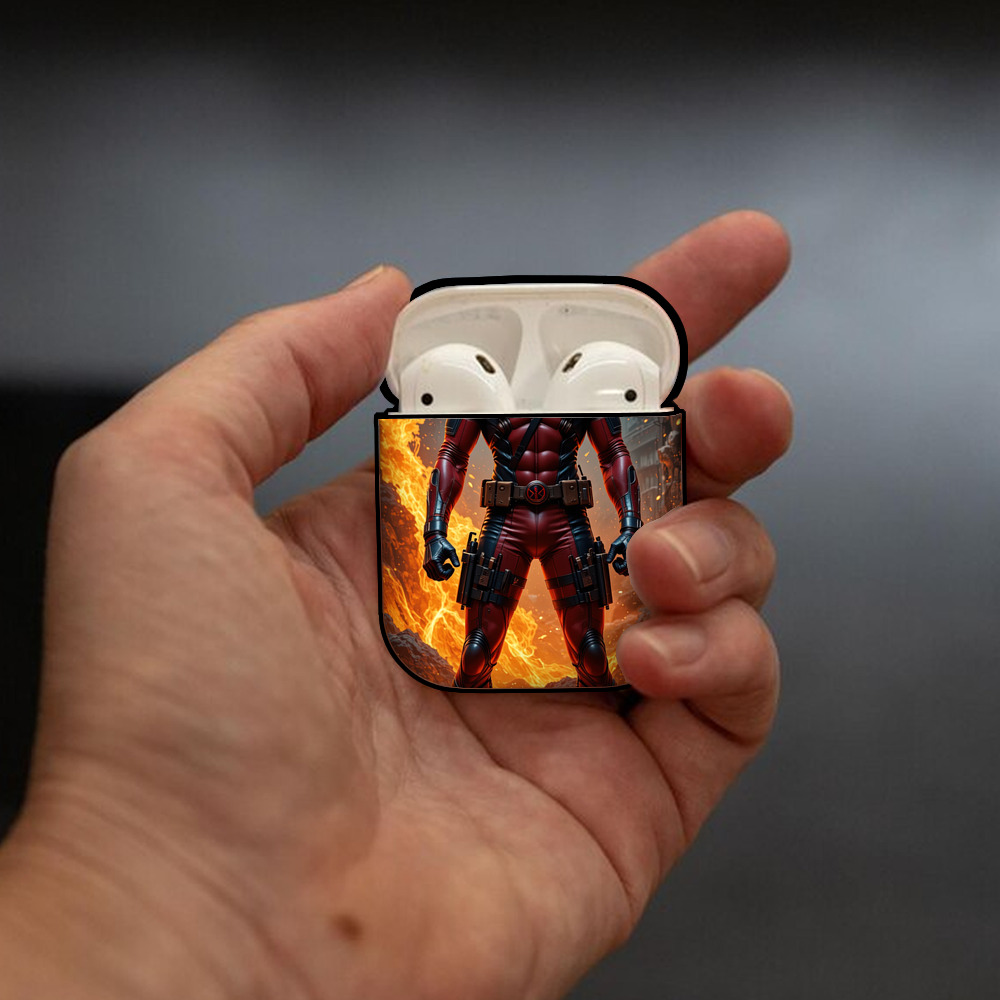 Deadpool デッドプール AirPods 第2世代保護ケース ハードシェル ブラック 耐衝撃・防指紋・カラビナ付き