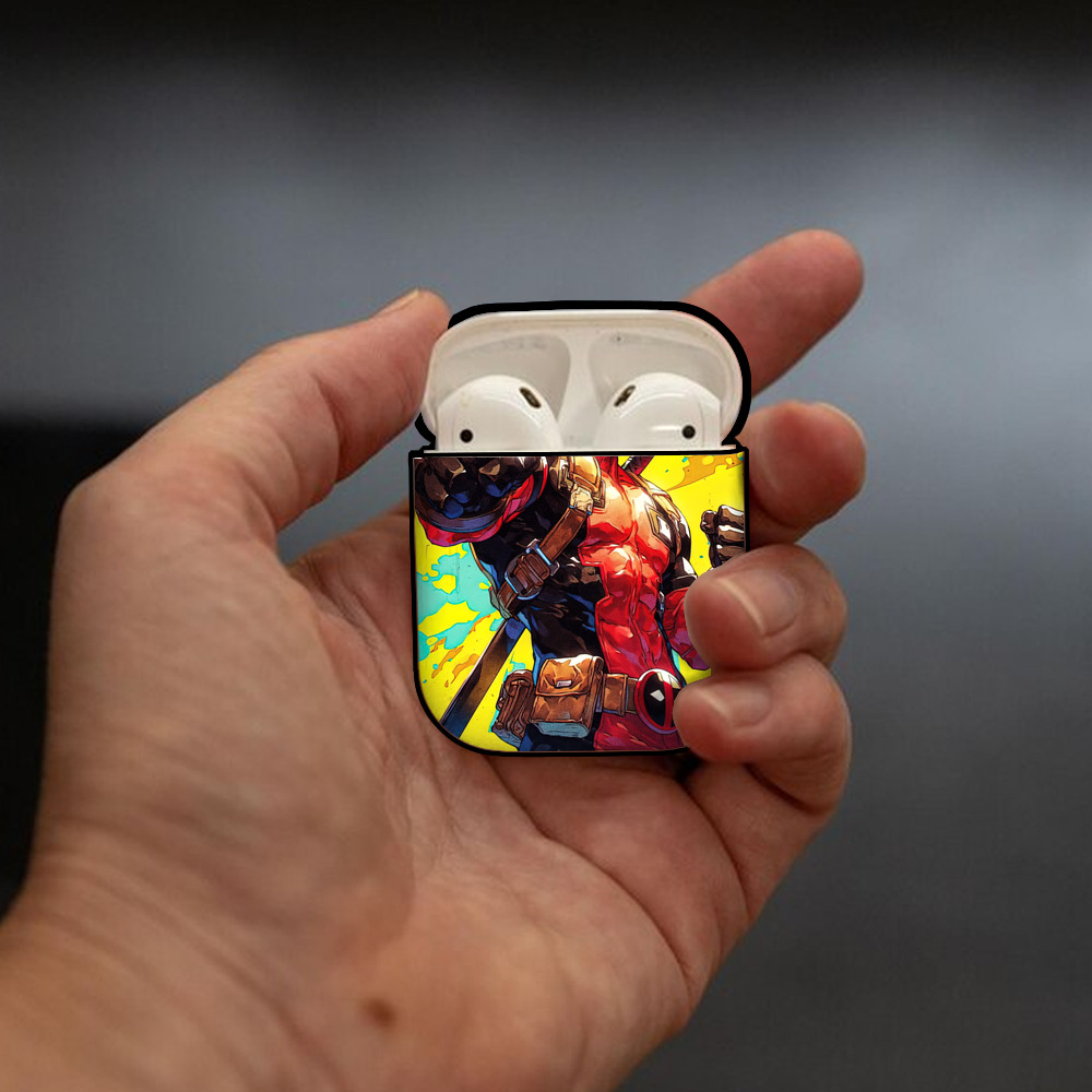 Deadpool デッドプール AirPods 第2世代保護ケース ハードシェル ブラック 耐衝撃・防指紋・カラビナ付き