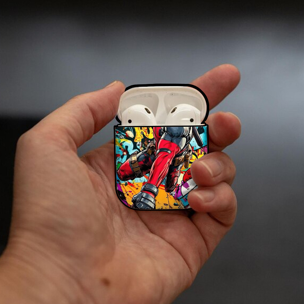 Deadpool デッドプール AirPods 第2世代保護ケース ハードシェル ブラック 耐衝撃・防指紋・カラビナ付き