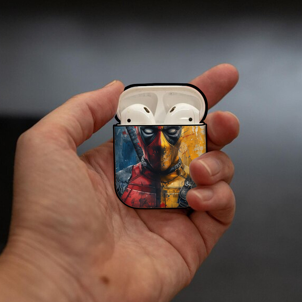 Deadpool デッドプール AirPods 第2世代保護ケース ハードシェル ブラック 耐衝撃・防指紋・カラビナ付き