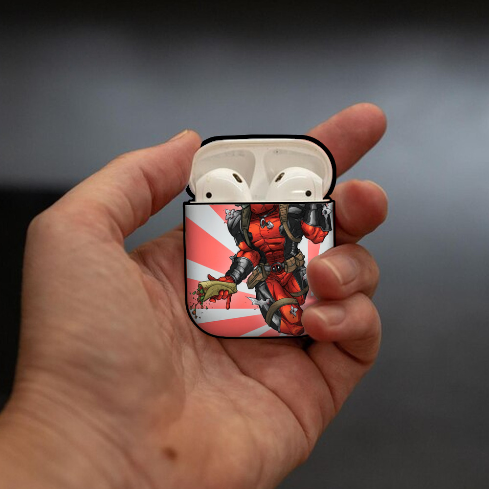 Deadpool デッドプール AirPods 第2世代保護ケース ハードシェル ブラック 耐衝撃・防指紋・カラビナ付き