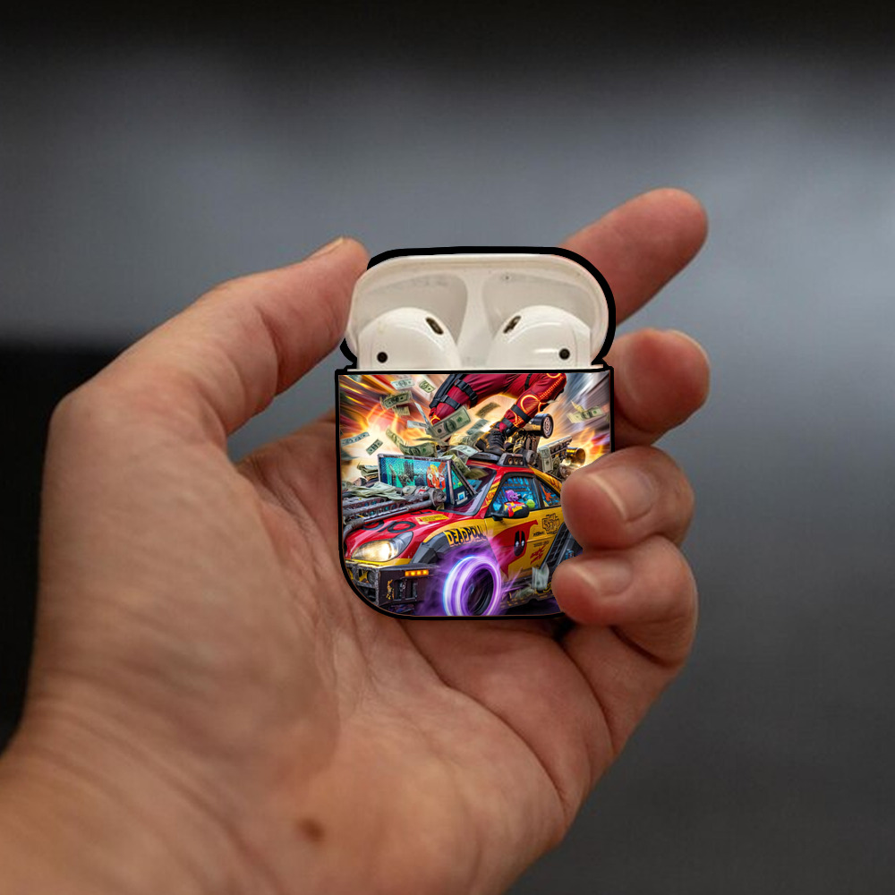 Deadpool デッドプール AirPods 第2世代保護ケース ハードシェル ブラック 耐衝撃・防指紋・カラビナ付き