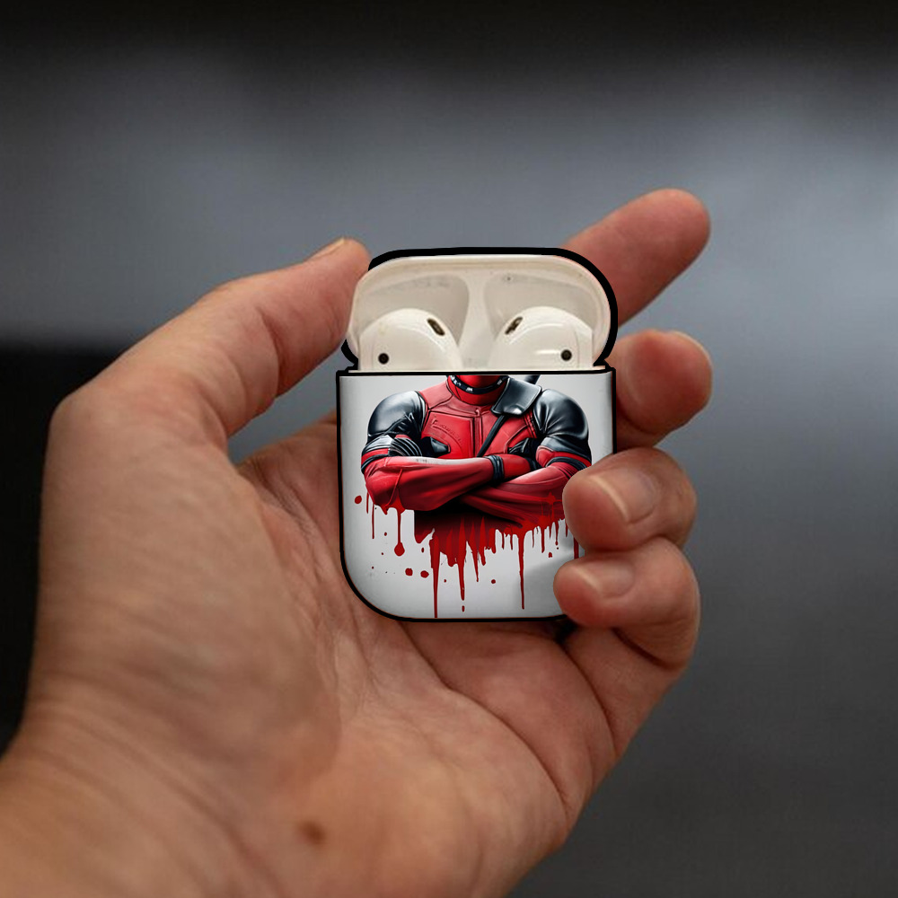 Deadpool デッドプール AirPods 第2世代保護ケース ハードシェル ブラック 耐衝撃・防指紋・カラビナ付き