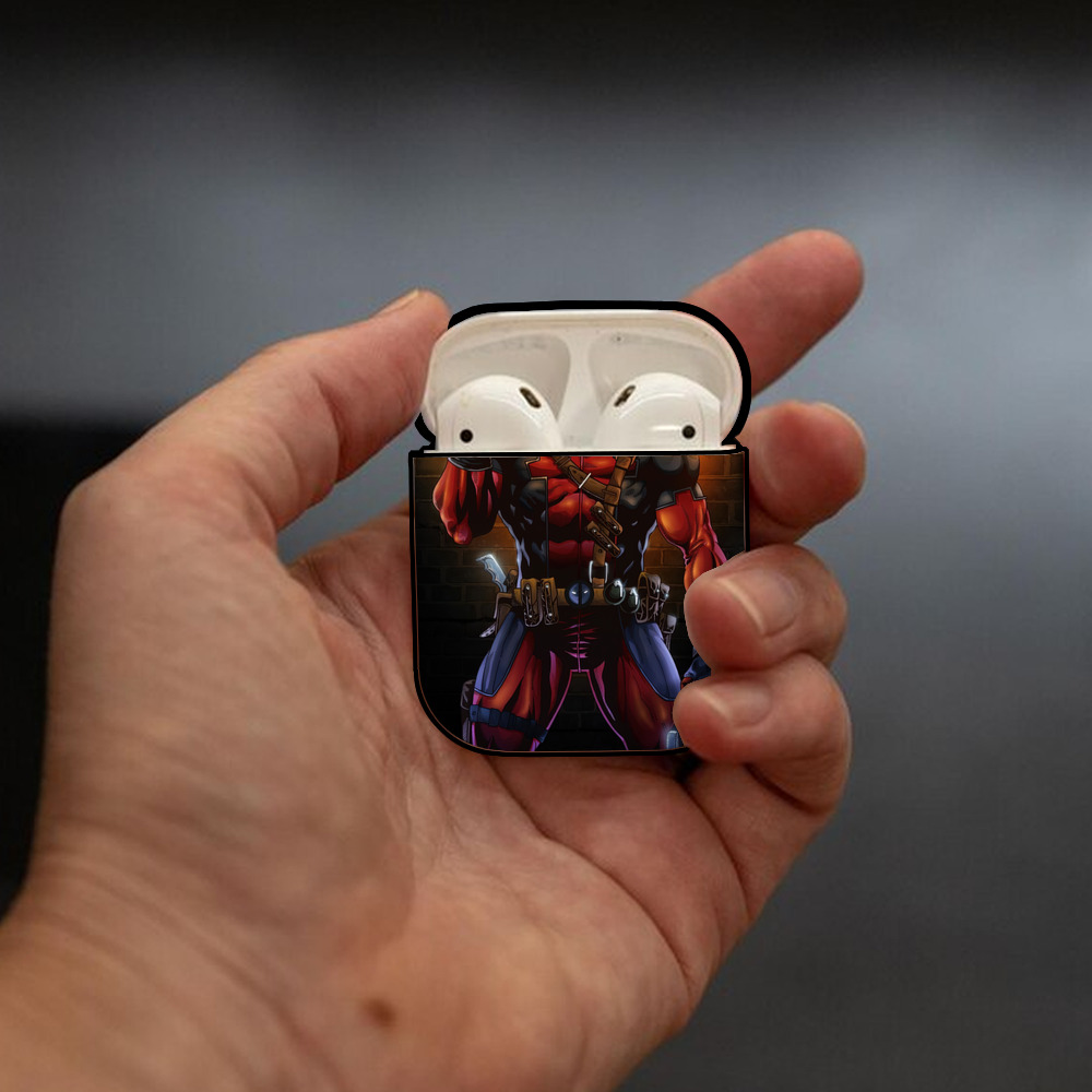 Deadpool デッドプール AirPods 第2世代保護ケース ハードシェル ブラック 耐衝撃・防指紋・カラビナ付き