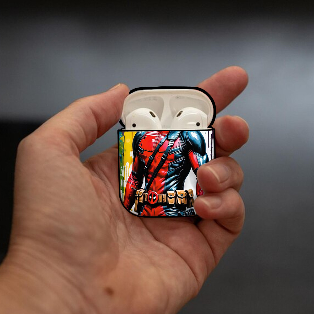 Deadpool デッドプール AirPods 第2世代保護ケース ハードシェル ブラック 耐衝撃・防指紋・カラビナ付き