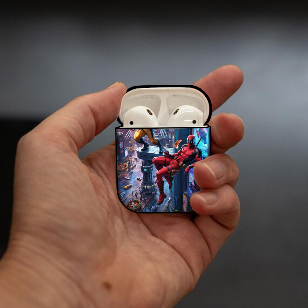 Deadpool デッドプール AirPods 第2世代保護ケース ハードシェル ブラック 耐衝撃・防指紋・カラビナ付き