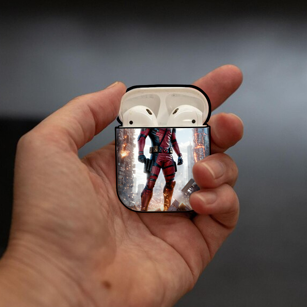 Deadpool デッドプール AirPods 第2世代保護ケース ハードシェル ブラック 耐衝撃・防指紋・カラビナ付き