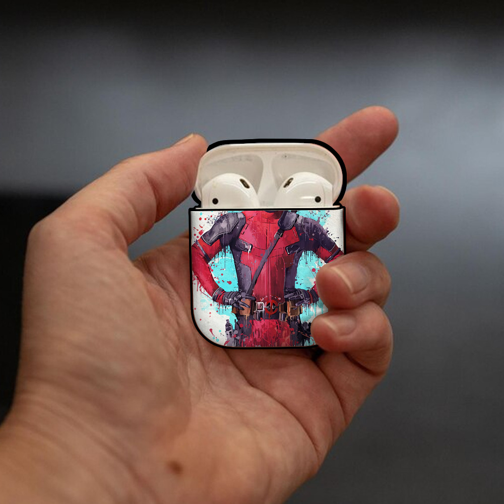 Deadpool デッドプール AirPods 第2世代保護ケース ハードシェル ブラック 耐衝撃・防指紋・カラビナ付き
