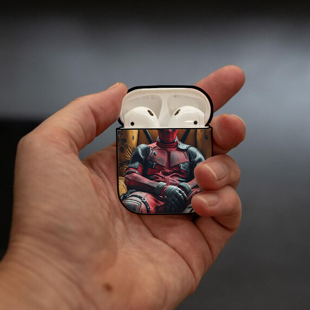 Deadpool デッドプール AirPods 第2世代保護ケース ハードシェル ブラック 耐衝撃・防指紋・カラビナ付き