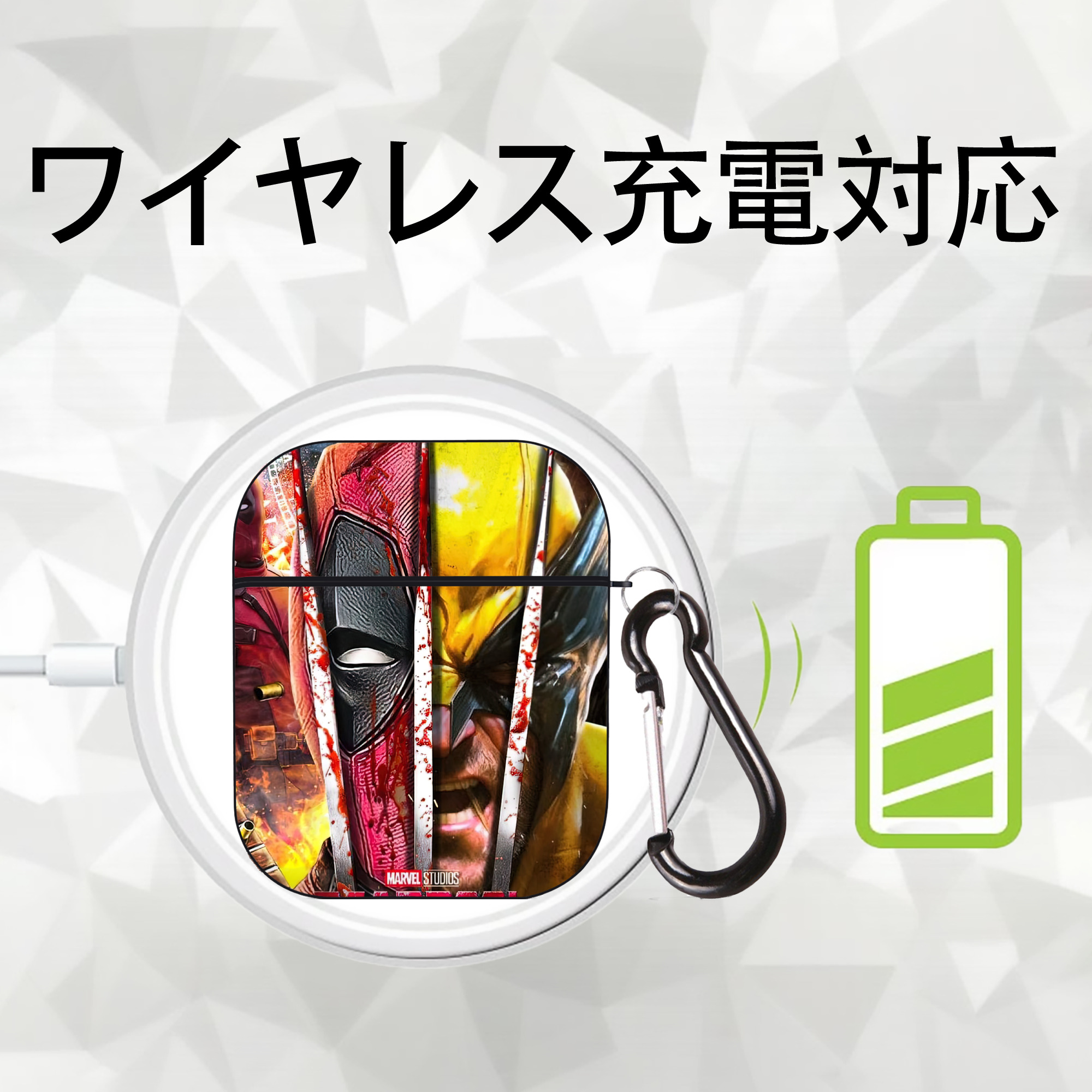 Deadpool デッドプール AirPods 第2世代保護ケース ハードシェル ブラック 耐衝撃・防指紋・カラビナ付き