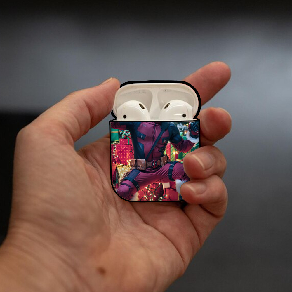 Deadpool デッドプール AirPods 第2世代保護ケース ハードシェル ブラック 耐衝撃・防指紋・カラビナ付き