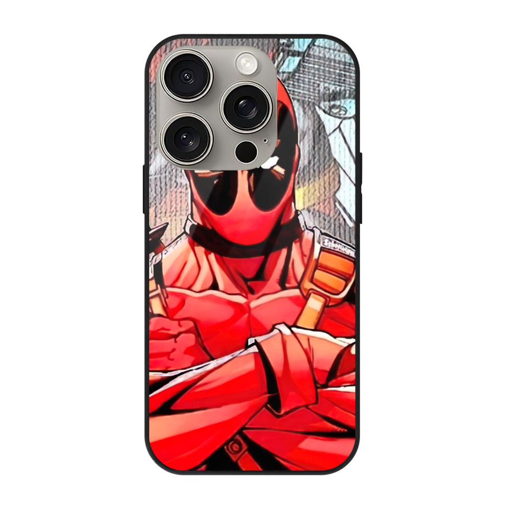 （画像用） Deadpool デッドプール 【iPhone15Pro対応】スマホケース 耐衝撃＆黄変防止 背面ガラス