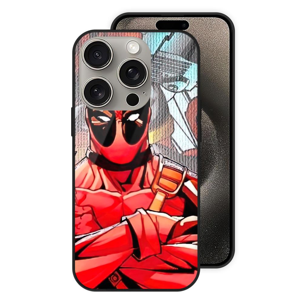 （画像用） Deadpool デッドプール 【iPhone15Pro対応】スマホケース 耐衝撃＆黄変防止 背面ガラス