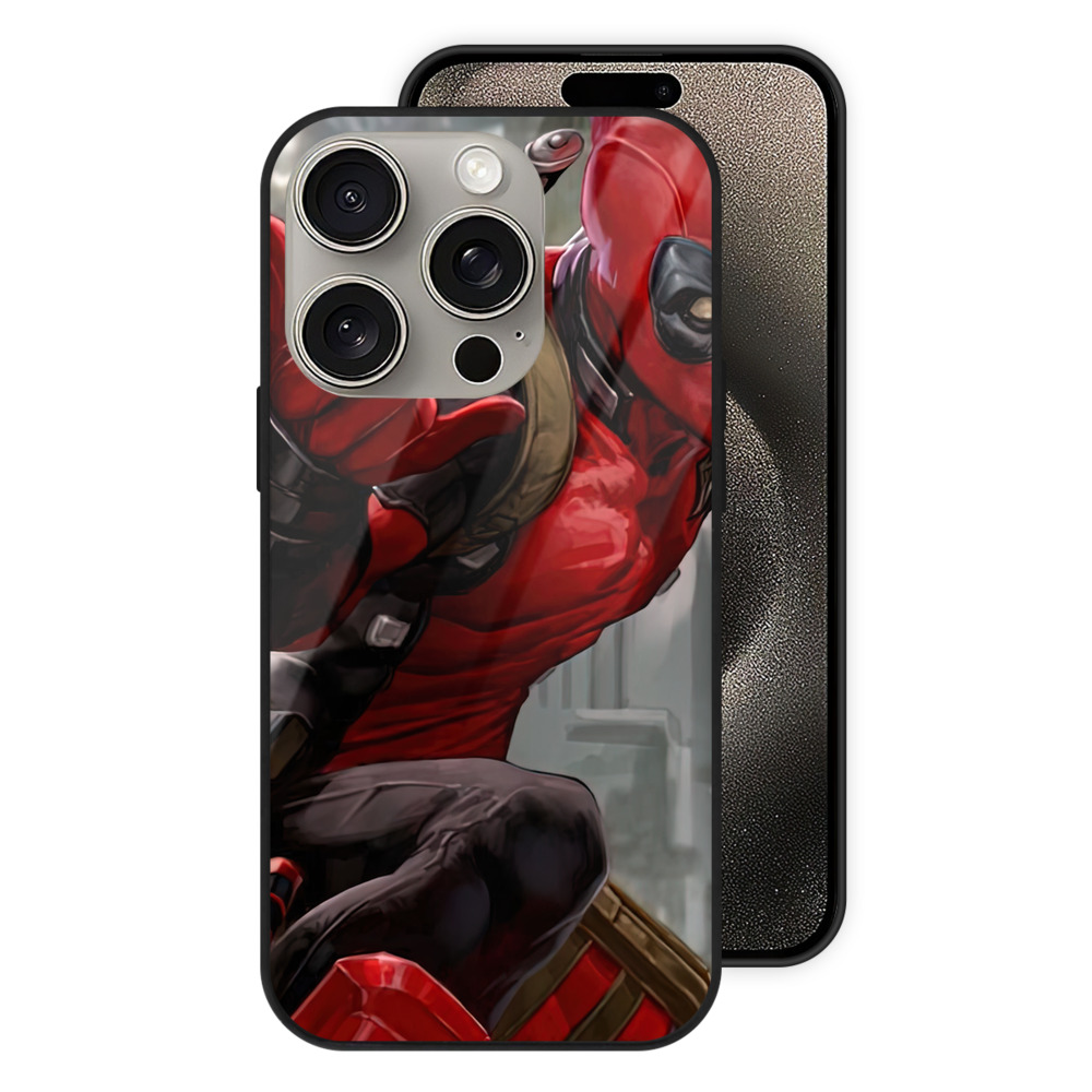 （画像用） Deadpool デッドプール 【iPhone15Pro対応】スマホケース 耐衝撃＆黄変防止 背面ガラス
