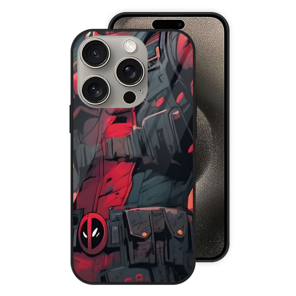 （画像用） Deadpool デッドプール 【iPhone15Pro対応】スマホケース 耐衝撃＆黄変防止 背面ガラス