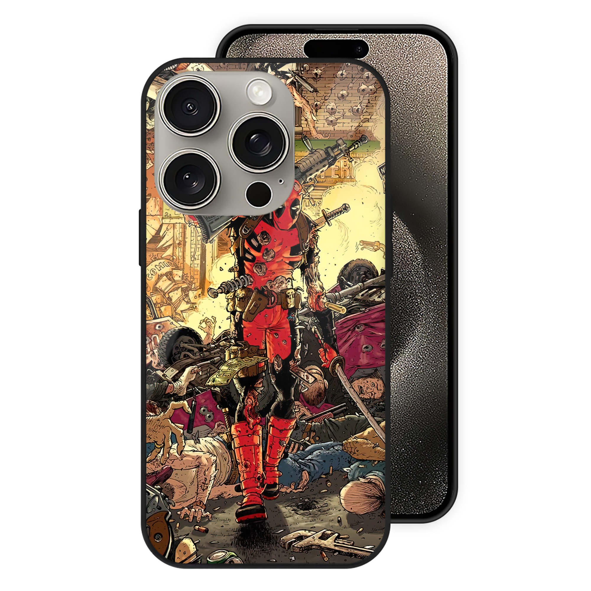 （画像用） Deadpool デッドプール 【iPhone15Pro対応】スマホケース 耐衝撃＆黄変防止 背面ガラス