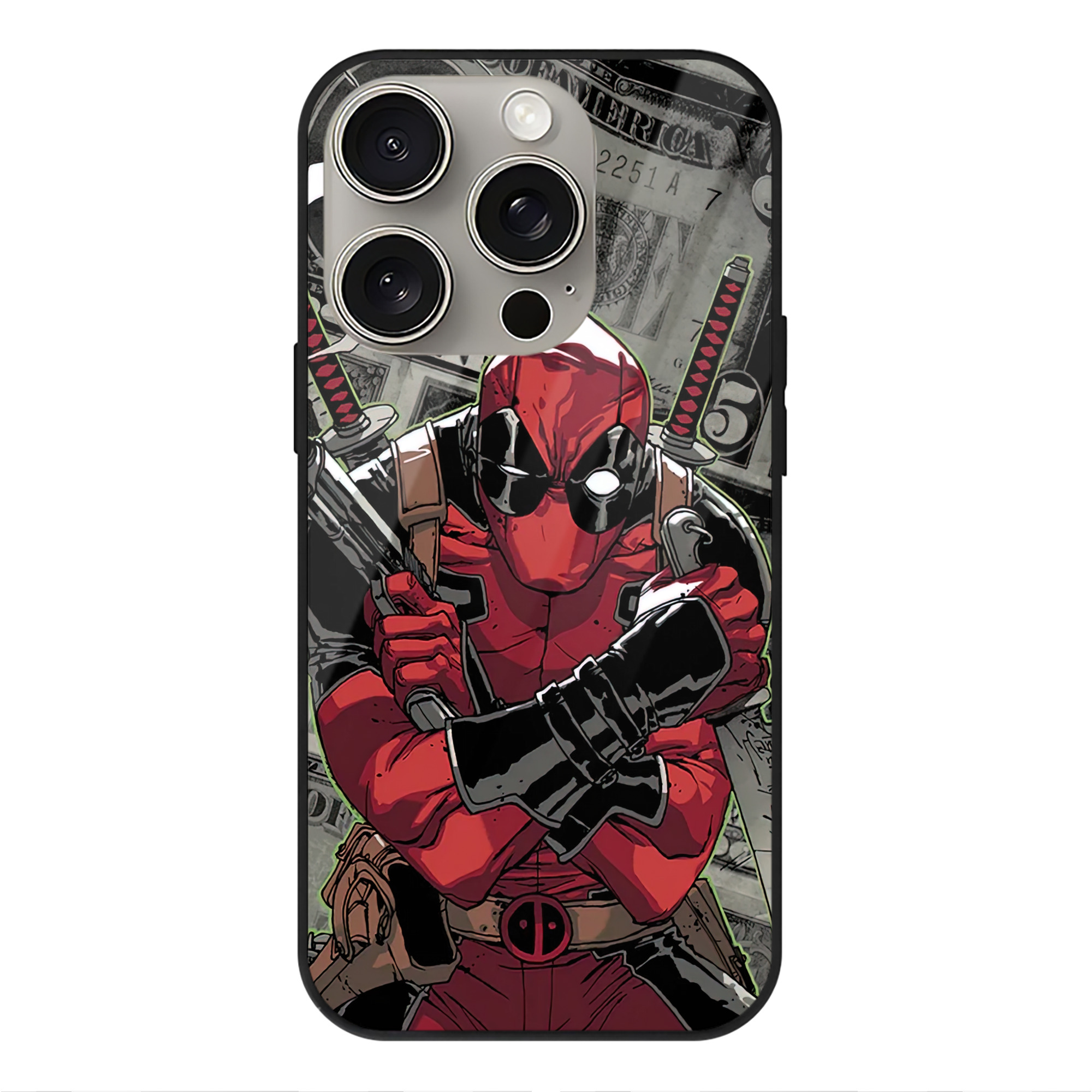 （画像用） Deadpool デッドプール 【iPhone15Pro対応】スマホケース 耐衝撃＆黄変防止 背面ガラス