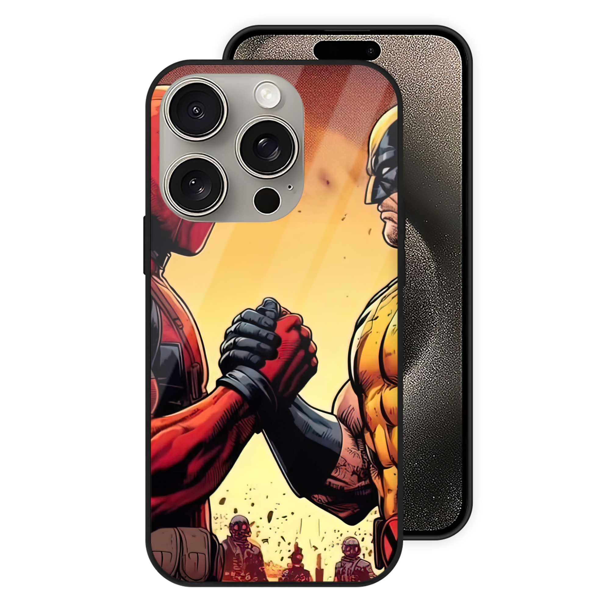 （画像用） Deadpool デッドプール 【iPhone15Pro対応】スマホケース 耐衝撃＆黄変防止 背面ガラス
