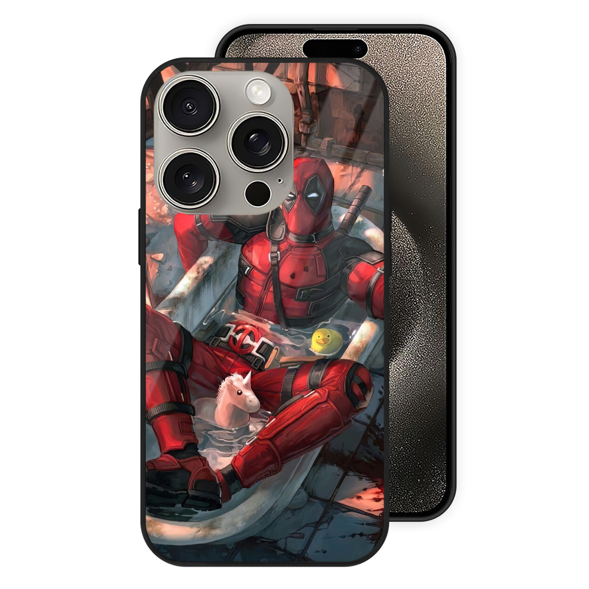 （画像用） Deadpool デッドプール 【iPhone15Pro対応】スマホケース 耐衝撃＆黄変防止 背面ガラス