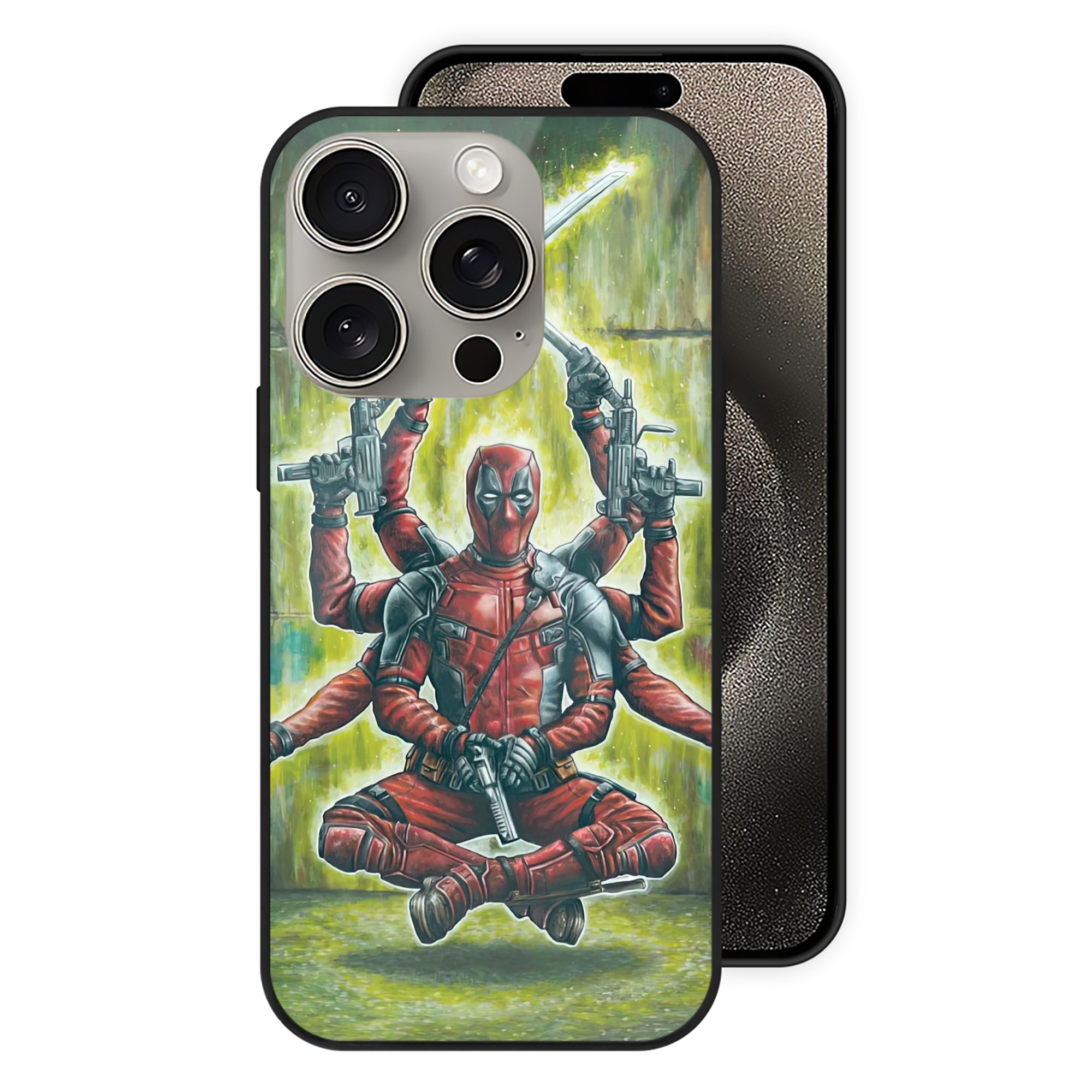 （画像用） Deadpool デッドプール 【iPhone15Pro対応】スマホケース 耐衝撃＆黄変防止 背面ガラス