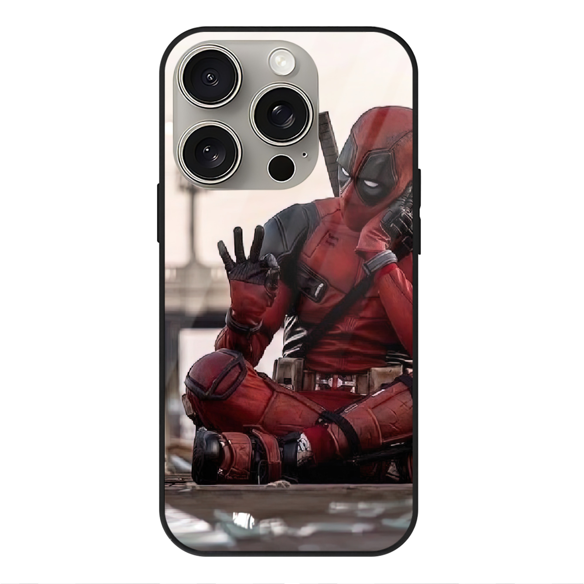 （画像用） Deadpool デッドプール 【iPhone15Pro対応】スマホケース 耐衝撃＆黄変防止 背面ガラス