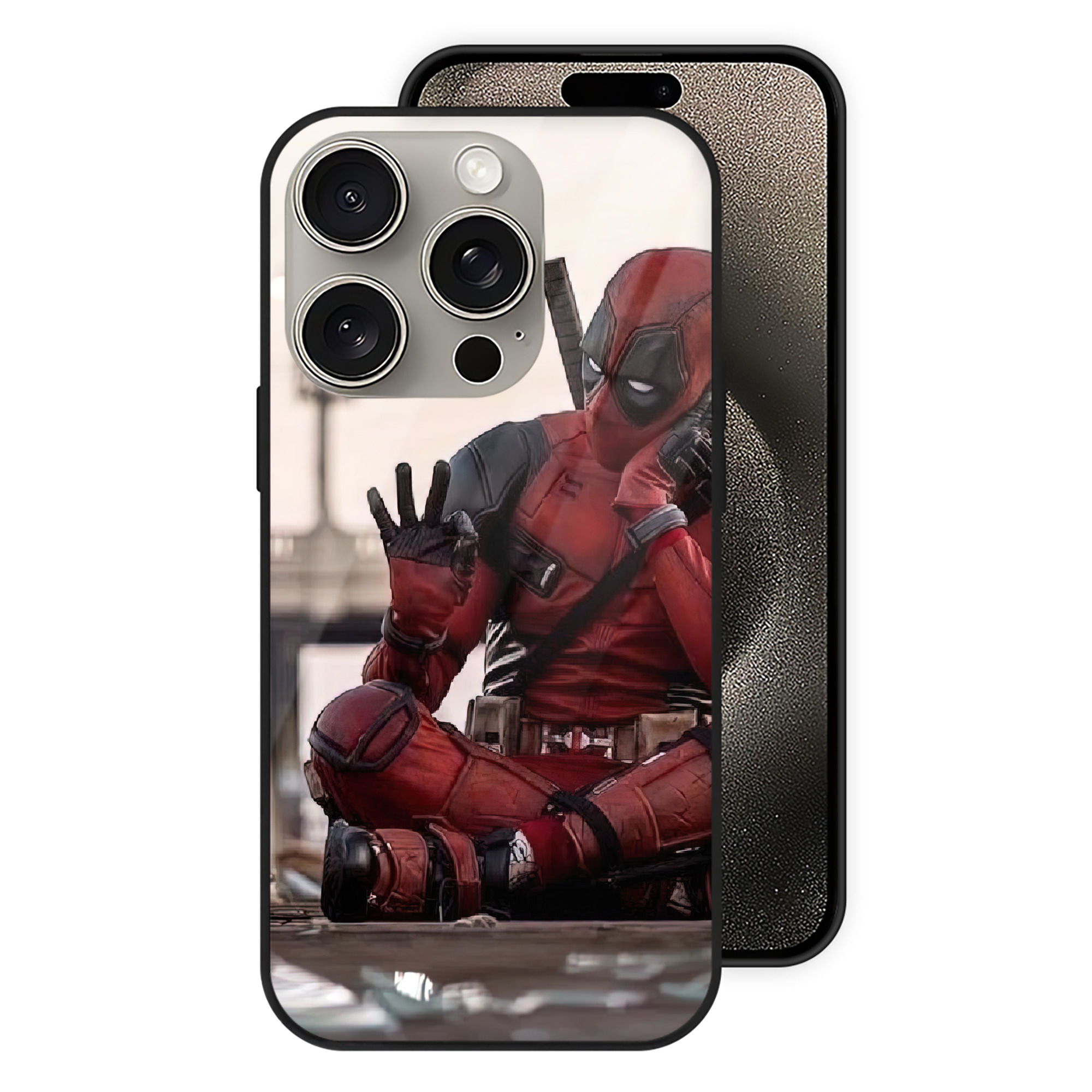（画像用） Deadpool デッドプール 【iPhone15Pro対応】スマホケース 耐衝撃＆黄変防止 背面ガラス