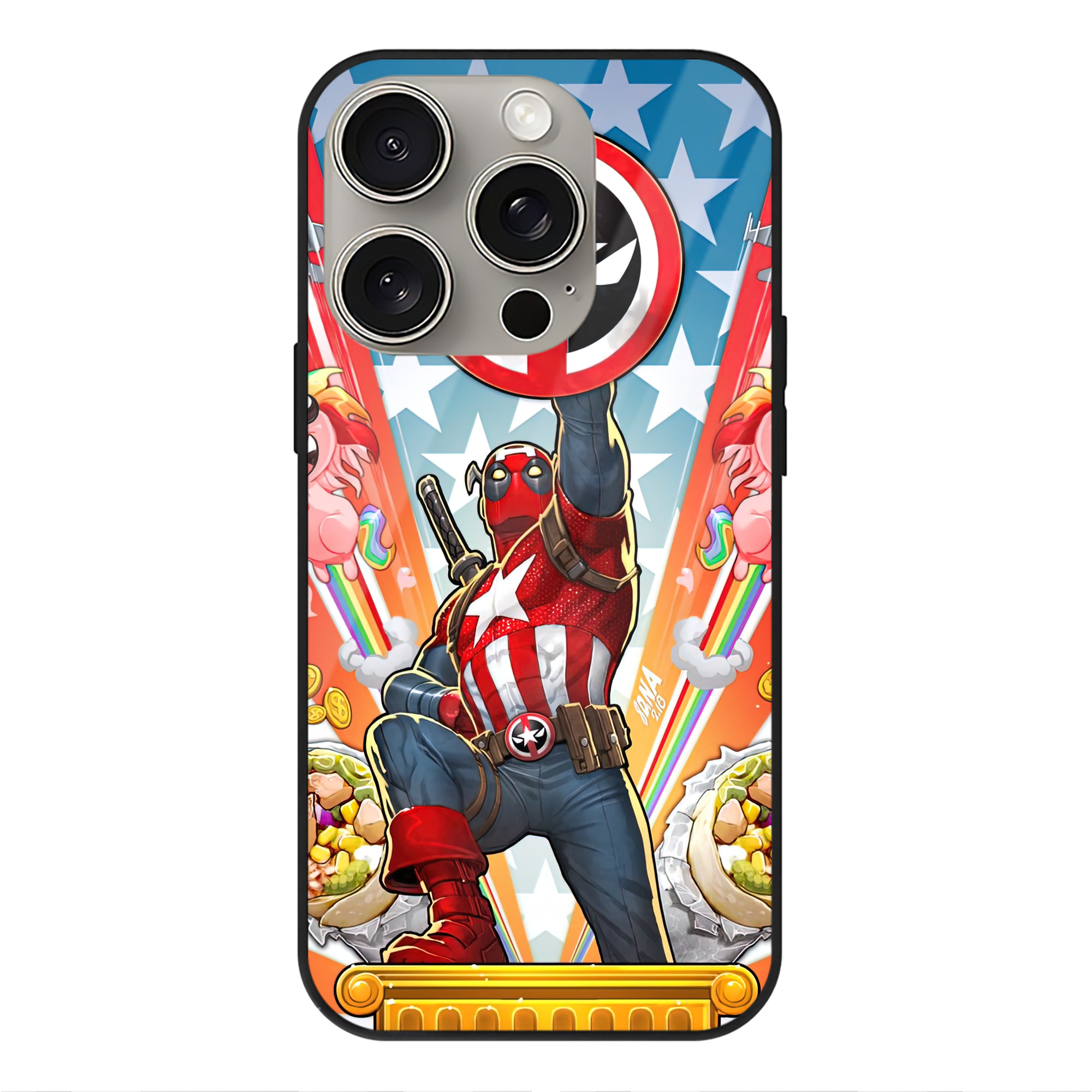 （画像用） Deadpool デッドプール 【iPhone15Pro対応】スマホケース 耐衝撃＆黄変防止 背面ガラス