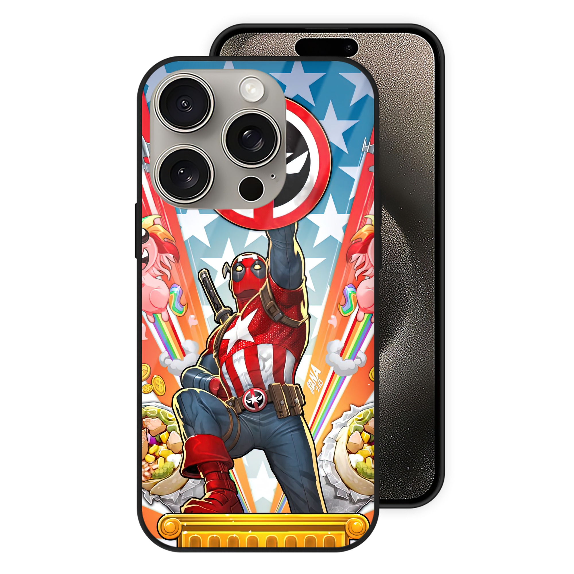 （画像用） Deadpool デッドプール 【iPhone15Pro対応】スマホケース 耐衝撃＆黄変防止 背面ガラス