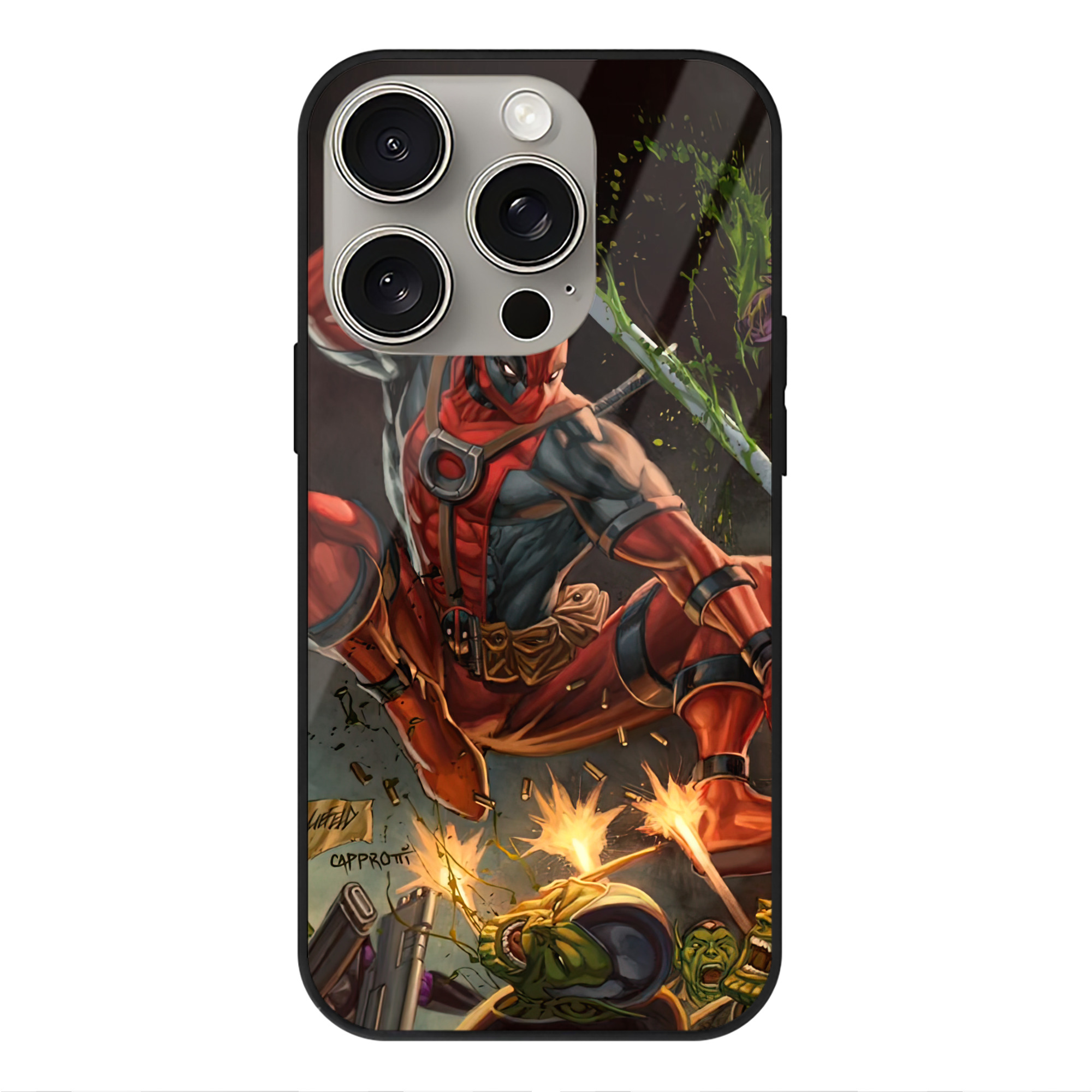 （画像用） Deadpool デッドプール 【iPhone15Pro対応】スマホケース 耐衝撃＆黄変防止 背面ガラス