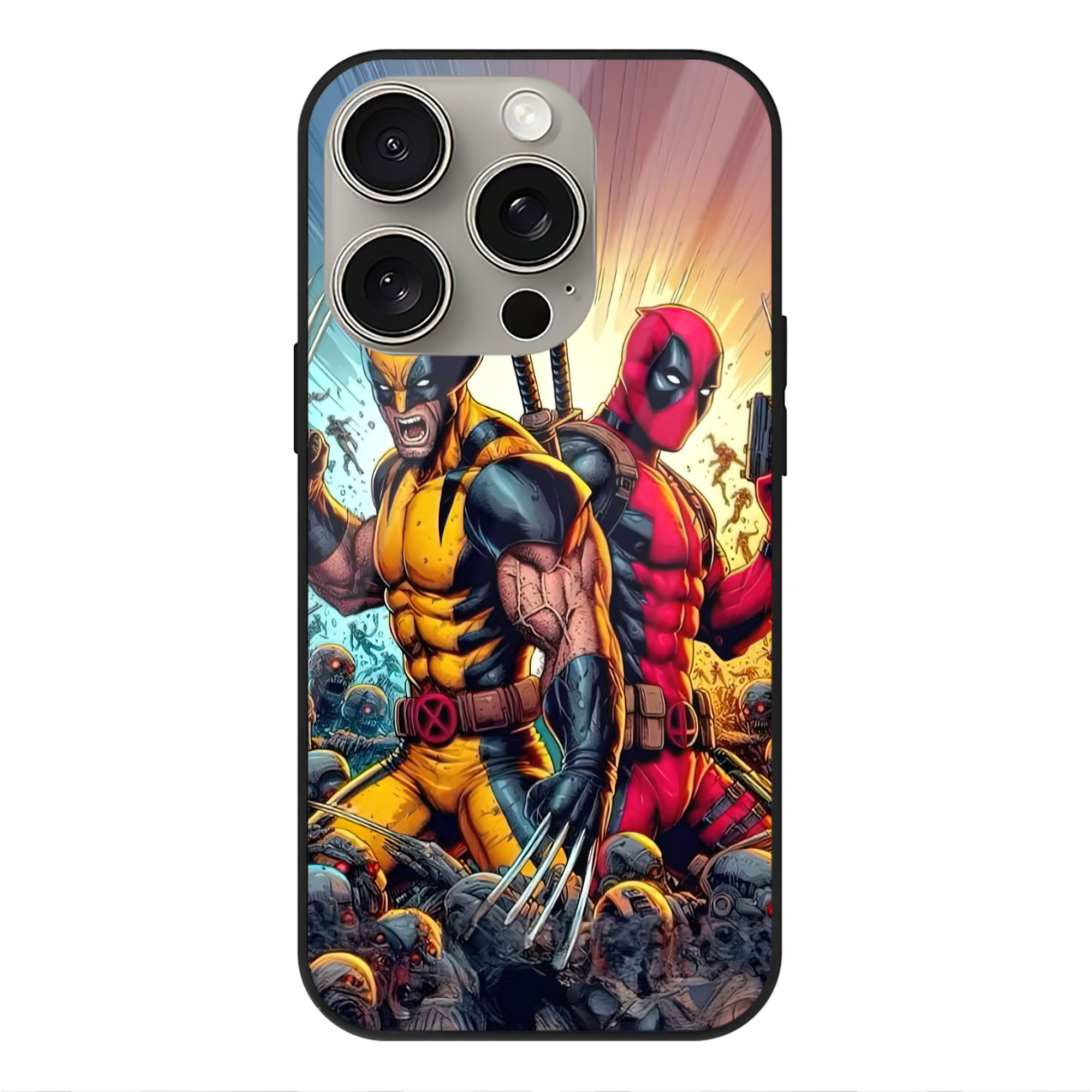 （画像用） Deadpool デッドプール 【iPhone15Pro対応】スマホケース 耐衝撃＆黄変防止 背面ガラス