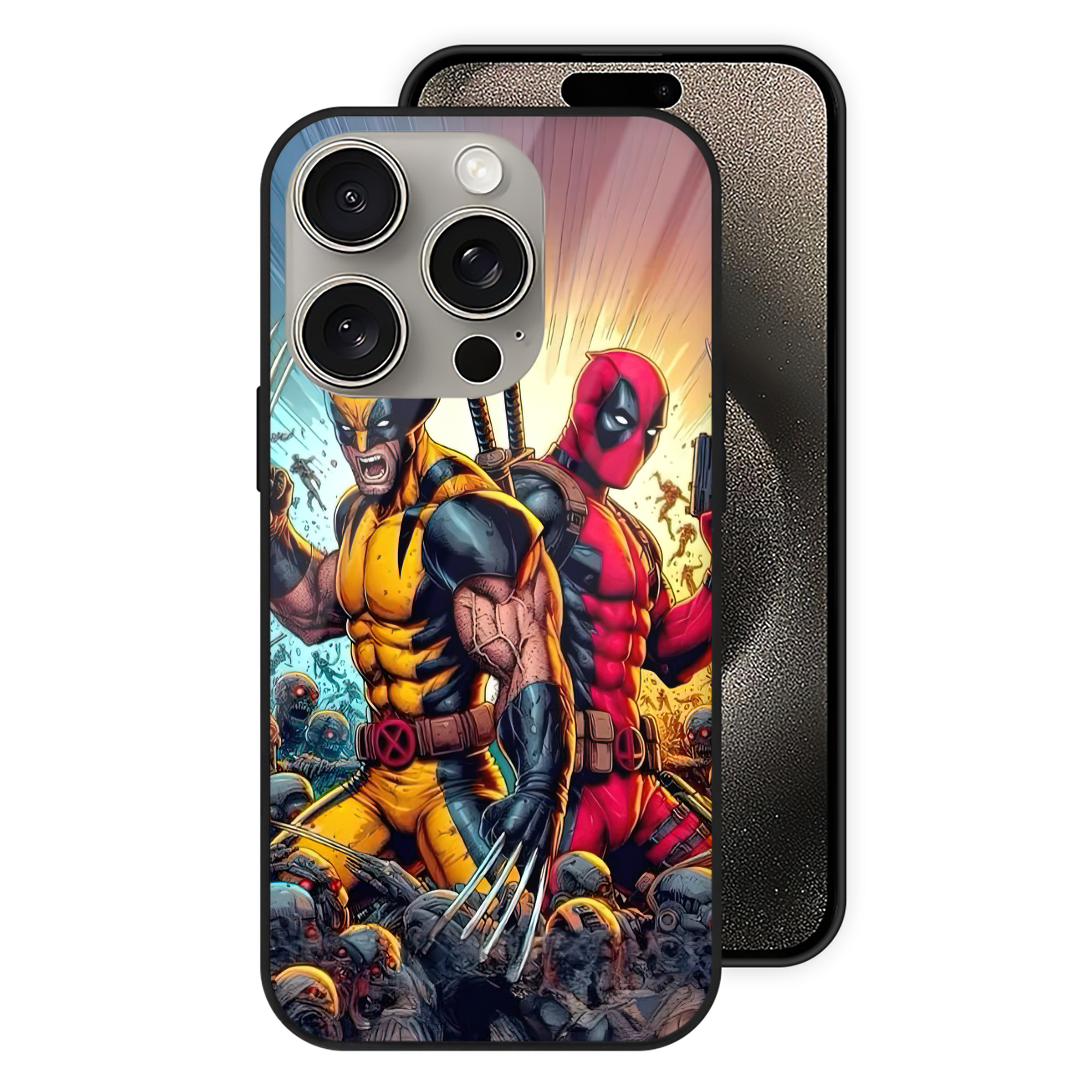 （画像用） Deadpool デッドプール 【iPhone15Pro対応】スマホケース 耐衝撃＆黄変防止 背面ガラス