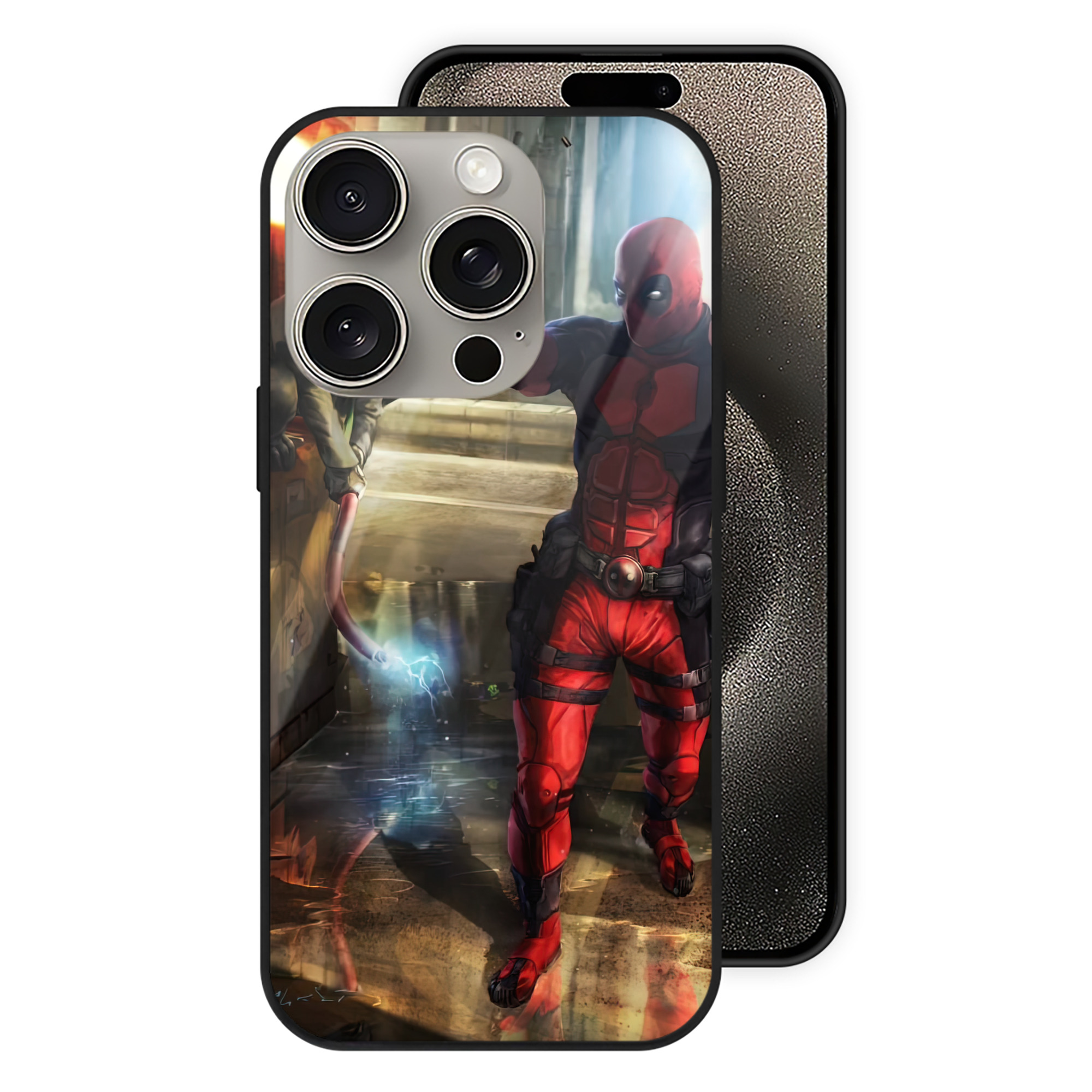 （画像用） Deadpool デッドプール 【iPhone15Pro対応】スマホケース 耐衝撃＆黄変防止 背面ガラス