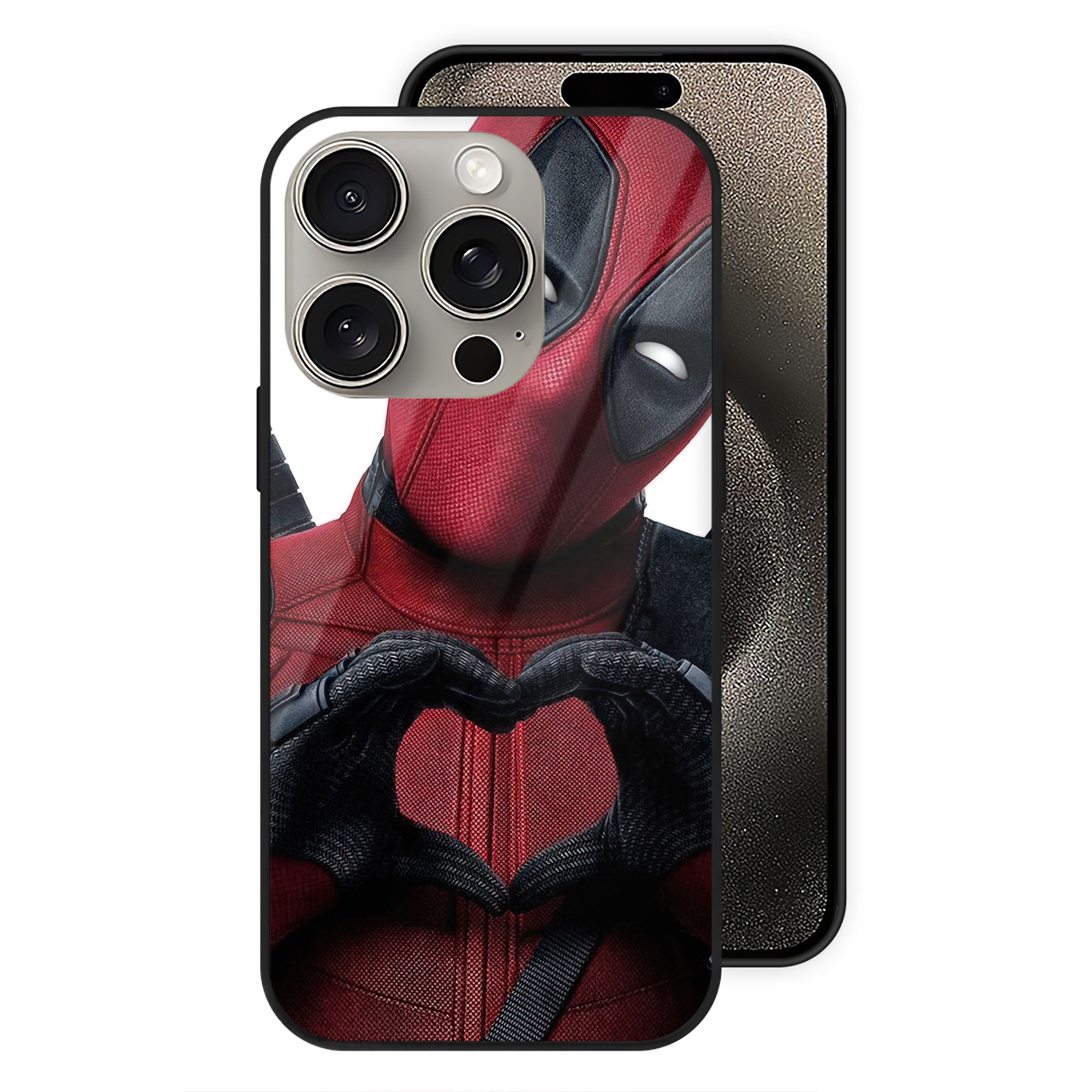 （画像用） Deadpool デッドプール 【iPhone15Pro対応】スマホケース 耐衝撃＆黄変防止 背面ガラス