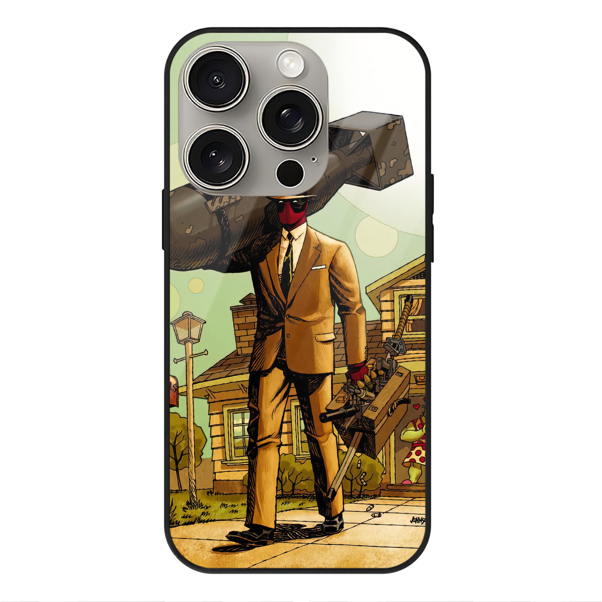 （画像用） Deadpool デッドプール 【iPhone15Pro対応】スマホケース 耐衝撃＆黄変防止 背面ガラス