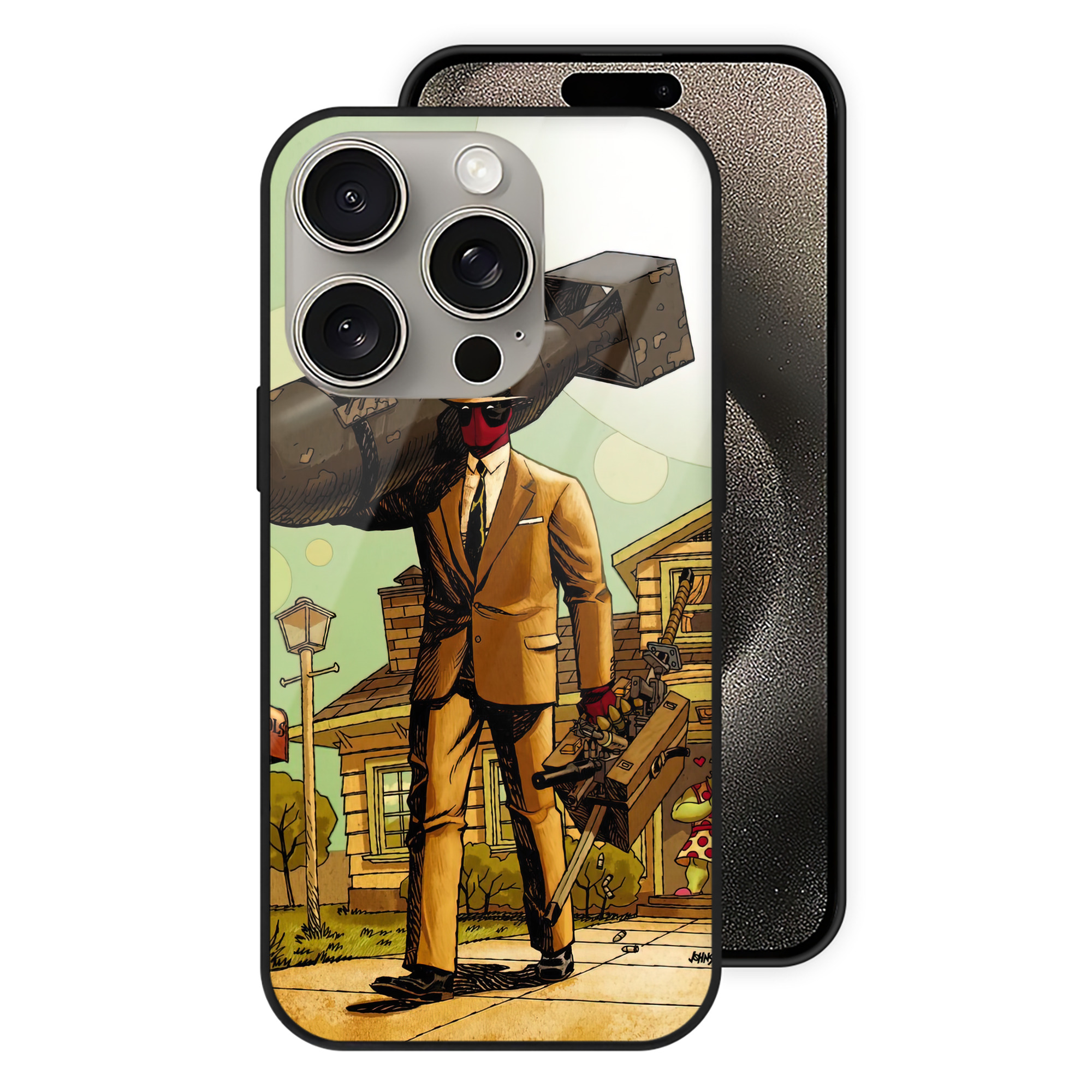 （画像用） Deadpool デッドプール 【iPhone15Pro対応】スマホケース 耐衝撃＆黄変防止 背面ガラス